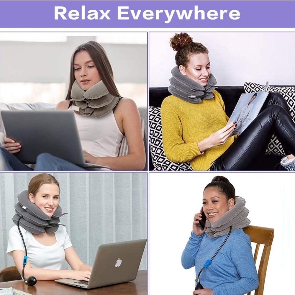 Cervical Neck Traction Device & Collar Brace,Inflatable and Adjustable Neck,Gray